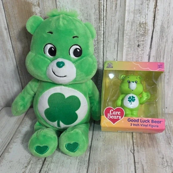 10'Care Bears Good Luck Bear Green Plush and 3 Inch Vinyl Figure CultureFly Set - Picture 3 of 8